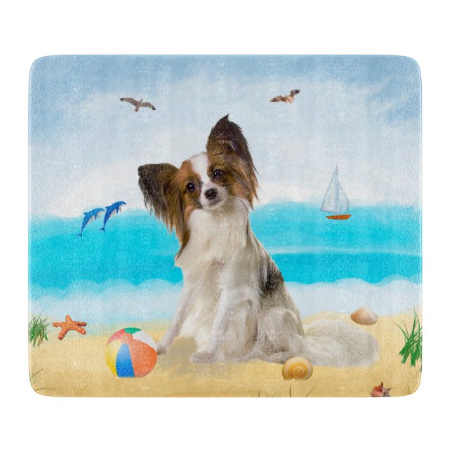 Papillon Dog on Beach Cutting Board (Front)