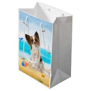 Papillon Dog on Beach Medium Gift Bag