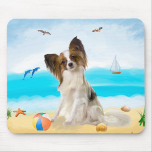Papillon Dog on Beach Mouse Mat
