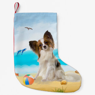 Papillon Dog on Beach Small Christmas Stocking