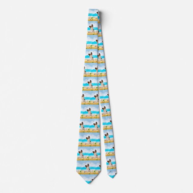 Papillon Dog on Beach Tie (Front)
