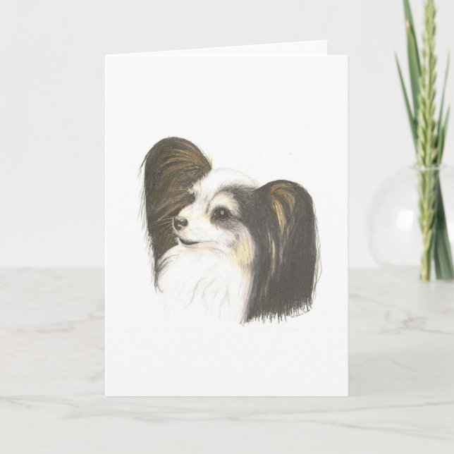 Papillon Dog Pencil Drawing Greeting Card (Front)
