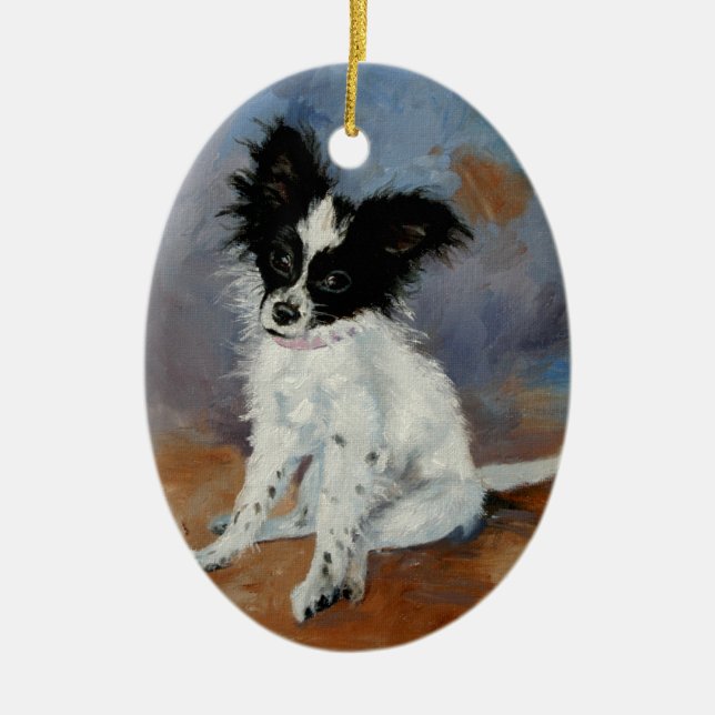 Papillon Dog Portrait Ceramic Tree Decoration (Front)