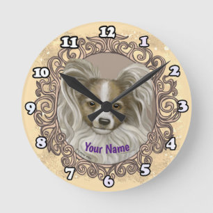 Papillon Dog Round Clock