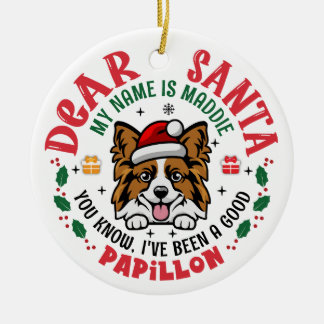 Papillon Dog Santa Christmas Tree Personalised Ceramic Tree Decoration