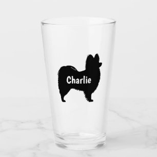 Papillon Dog Silhouette Custom Drinking Glass