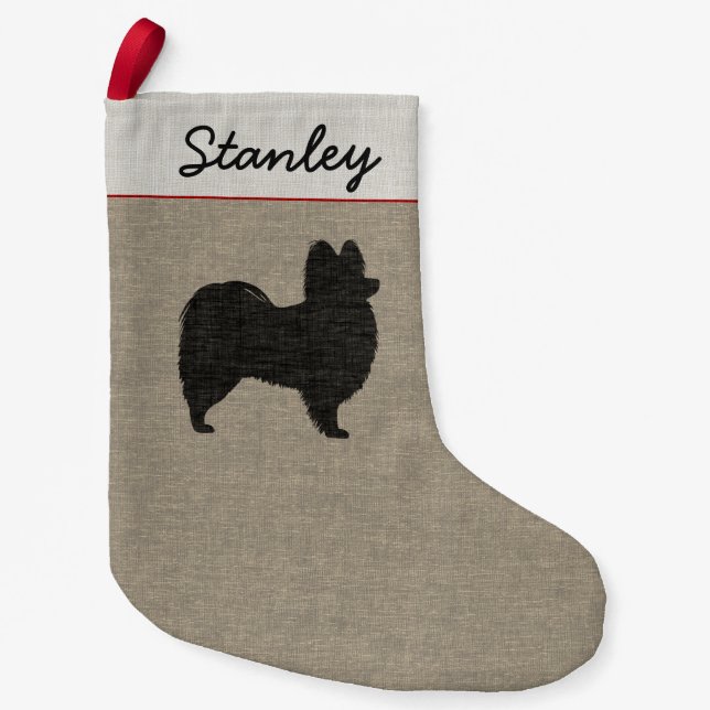 Papillon Dog Silhouette Personalised Holiday Xmas Small Christmas Stocking (Front)