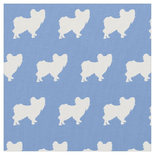 Papillon Dog Silhouette Pet Light Blue Fabric (Close Up)