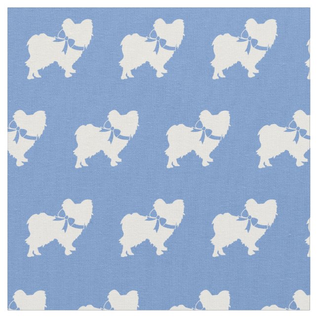 Papillon Dog Silhouette Pet Light Blue Fabric (Close Up)