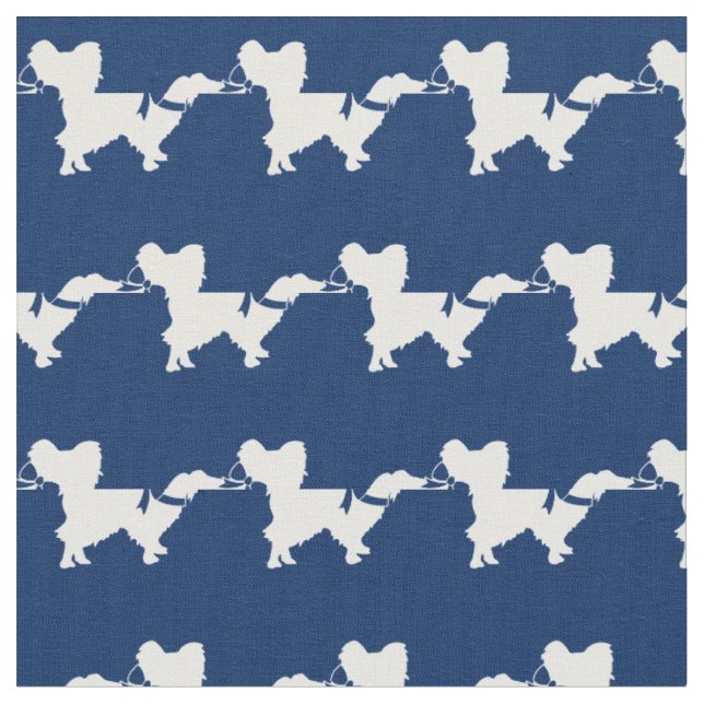 Papillon Dog Silhouette Pet Navy Blue Fabric (Close Up)