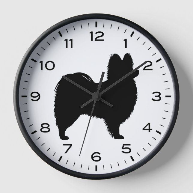 Papillon Dog Silhouette with Numbers and Minutes Clock (Front)