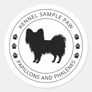 Papillon Dog Silhouette With Paws And Custom Text Classic Round Sticker