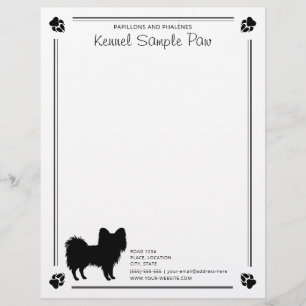Papillon Dog Silhouette With Paws And Custom Text Custom Letterhead