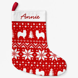 Papillon Dog Silhouettes Christmas Sweater Pattern Small Christmas Stocking