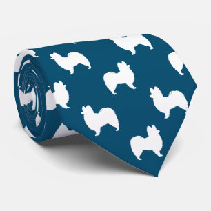 Papillon Dog Silhouettes Pattern Blue and White Tie
