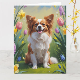 Papillon Dog Spring Flowers Painting  Card