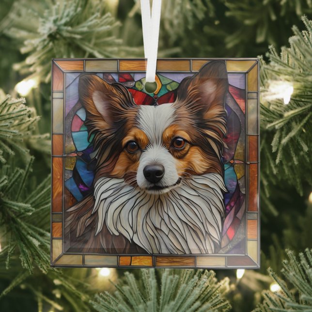 Papillon Dog "Stained Glass" Glass Tree Decoration (Insitu)