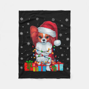 Papillon Dog Ugly Xmas Lights Santa Papillon Dog C Fleece Blanket