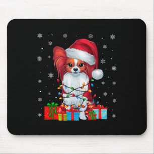 Papillon Dog Ugly Xmas Lights Santa Papillon Dog C Mouse Mat