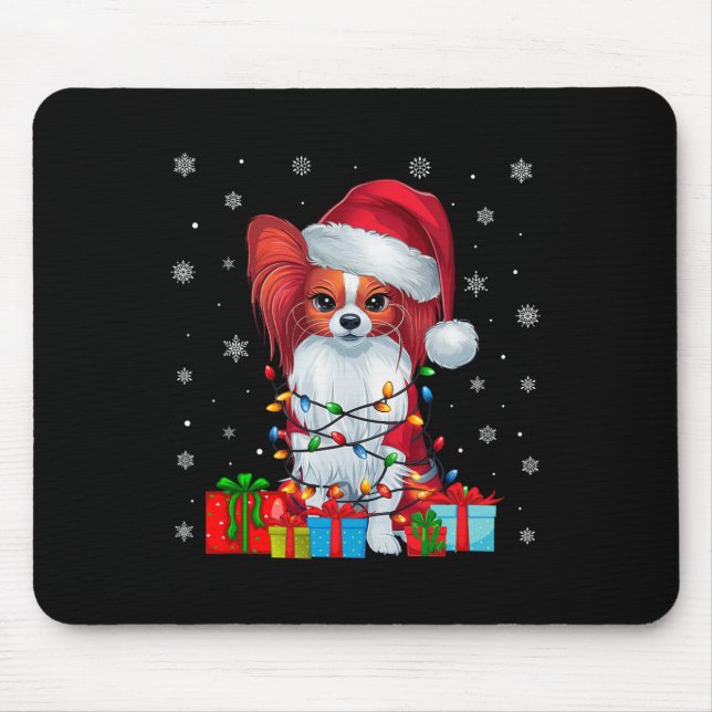 Papillon Dog Ugly Xmas Lights Santa Papillon Dog C Mouse Mat (Front)