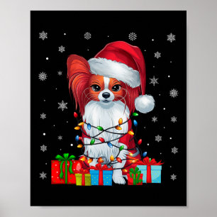 Papillon Dog Ugly Xmas Lights Santa Papillon Dog C Poster