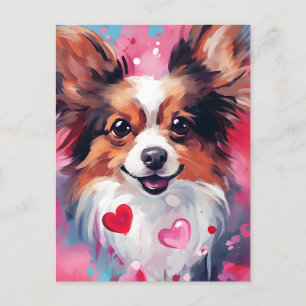 Papillon dog Valentines day Postcard
