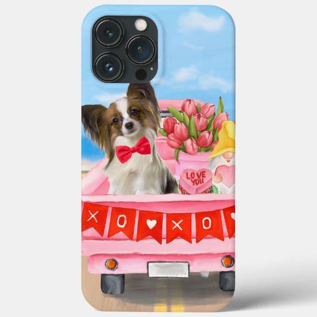 Papillon Dog Valentine's Day Truck Hearts Case-Mate iPhone Case (Back)