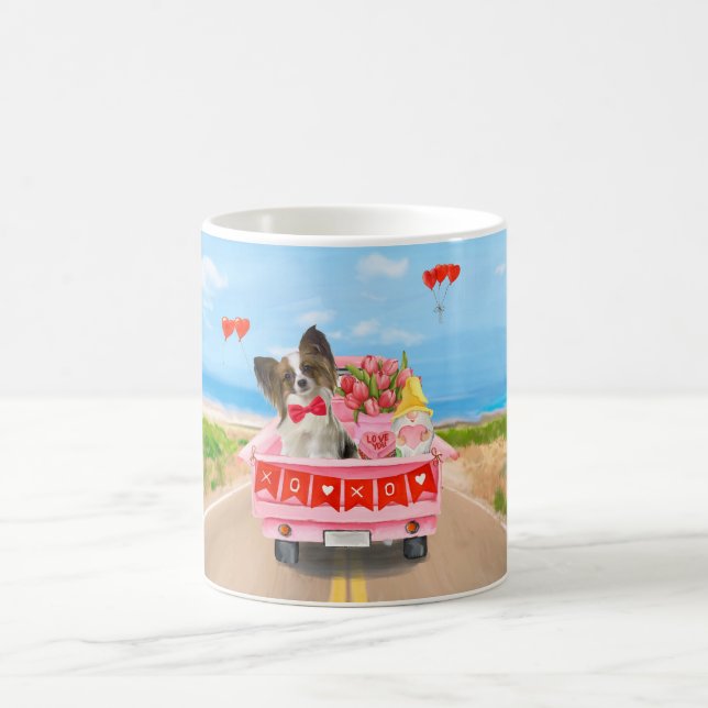 Papillon Dog Valentine's Day Truck Hearts Coffee Mug (Center)