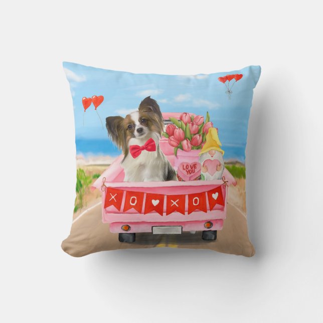 Papillon Dog Valentine's Day Truck Hearts Cushion (Front)