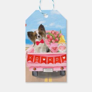 Papillon Dog Valentine's Day Truck Hearts Gift Tags