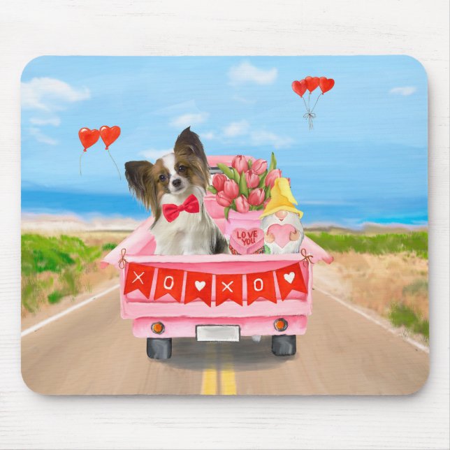 Papillon Dog Valentine's Day Truck Hearts Mouse Mat (Front)