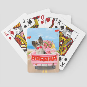 Papillon Dog Valentine's Day Truck Hearts Playing Cards