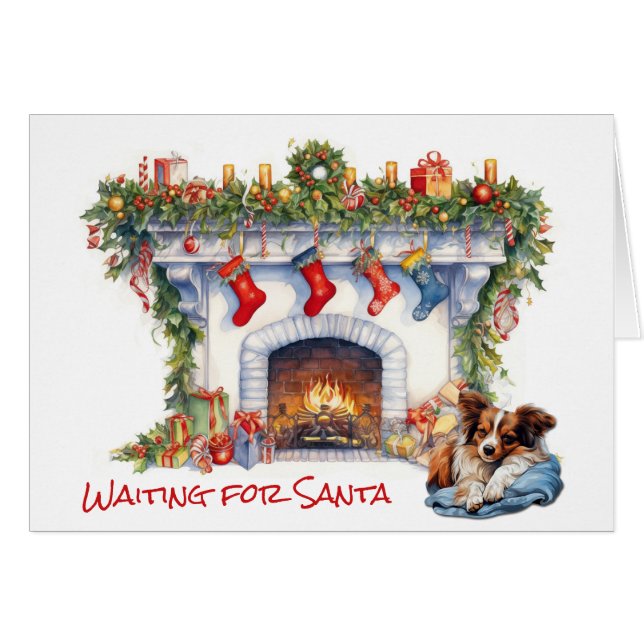 Papillon Dog Wait for Santa Christmas Fireplace (Front Horizontal)