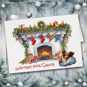Papillon Dog Wait for Santa Christmas Fireplace
