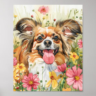 Papillon Dog Watercolor Poster Cute Toy Breed