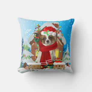 Papillon dog with Christmas gifts Cushion