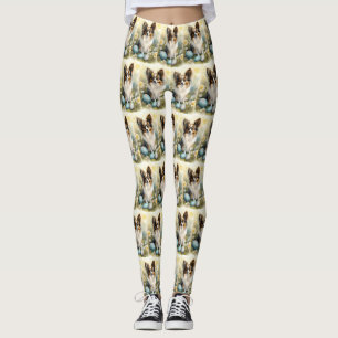 Papillon Dog with Easter Eggs Holiday Leggings