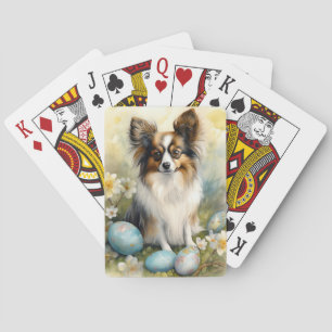 Papillon Dog with Easter Eggs Holiday Playing Cards
