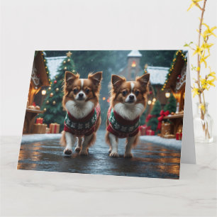 Papillon Dogs Christmas Snow Holiday Card