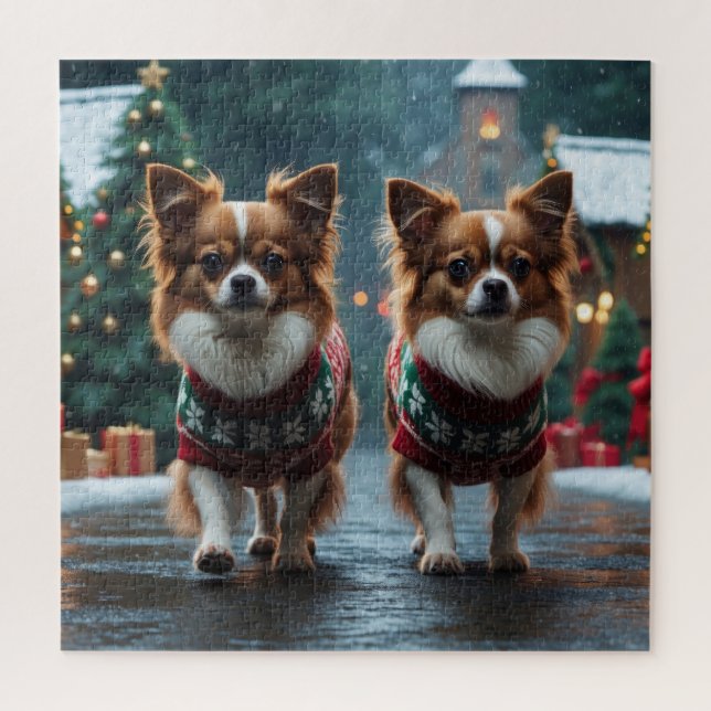 Papillon Dogs Christmas Snow Holiday Jigsaw Puzzle (Vertical)