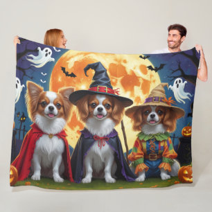 Papillon Dogs Pumpkin Halloween Funny Fleece Blanket