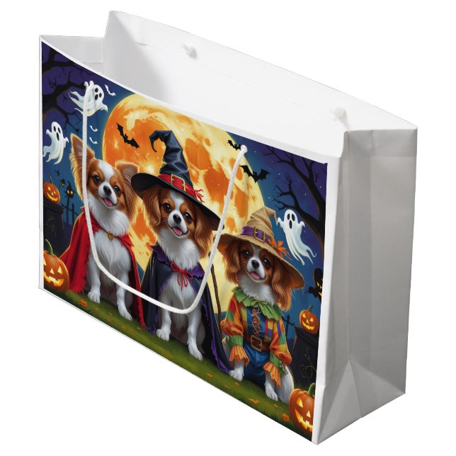 Papillon Dogs Pumpkin Halloween Funny  Large Gift Bag (Front Angled)