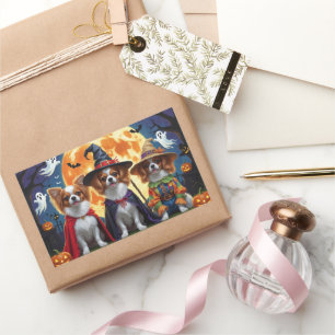 Papillon Dogs Pumpkin Halloween Funny Rectangular Sticker