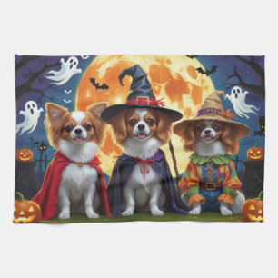 Papillon Dogs Pumpkin Halloween Funny  Tea Towel