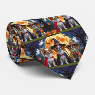 Papillon Dogs Pumpkin Halloween Funny  Tie