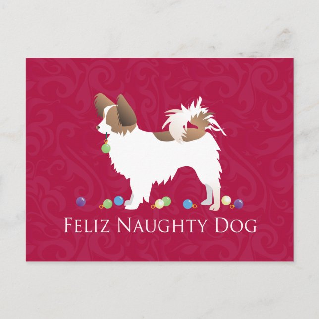 Papillon Feliz Naughty Dog Christmas Holiday Postcard (Front)