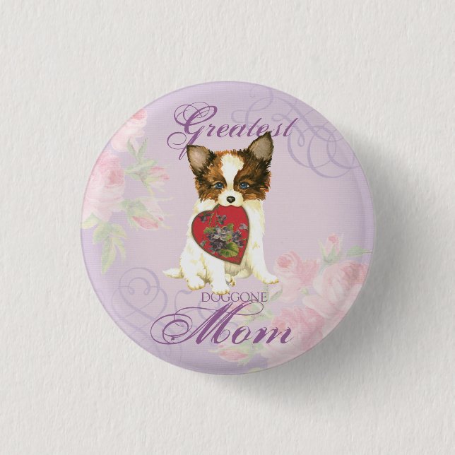 Papillon Heart Mum 3 Cm Round Badge (Front)