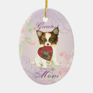 Papillon Heart Mum Ceramic Ornament