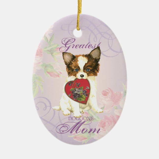 Papillon Heart Mum Ceramic Ornament (Front)