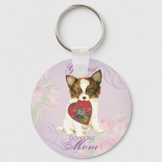 Papillon Heart Mum Key Ring (Front)